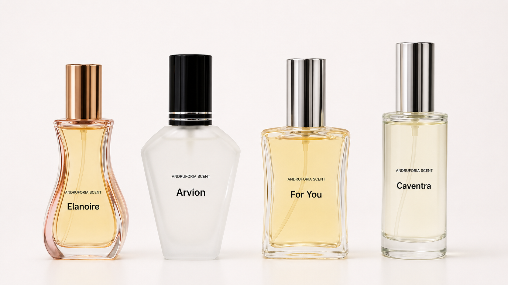 ANDRUFORIA perfumes Elanoire, Arvion, For You and Caventra